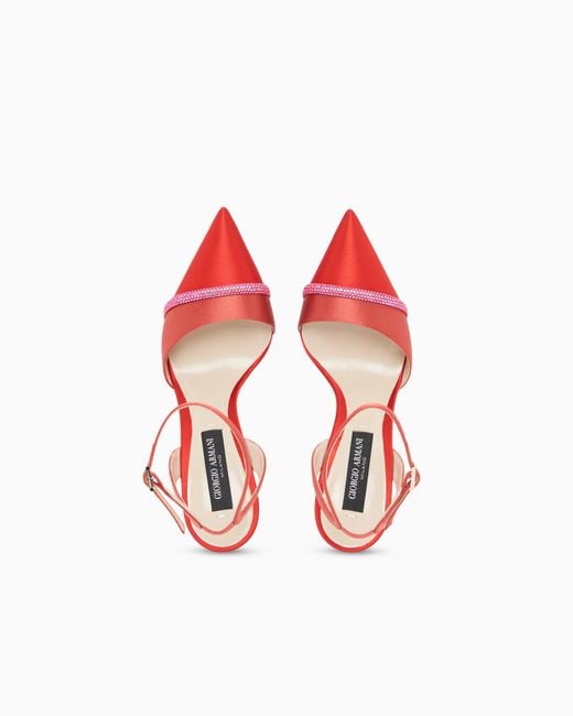 Giorgio Armani White Court Shoes With Two-Tone Satin Strap