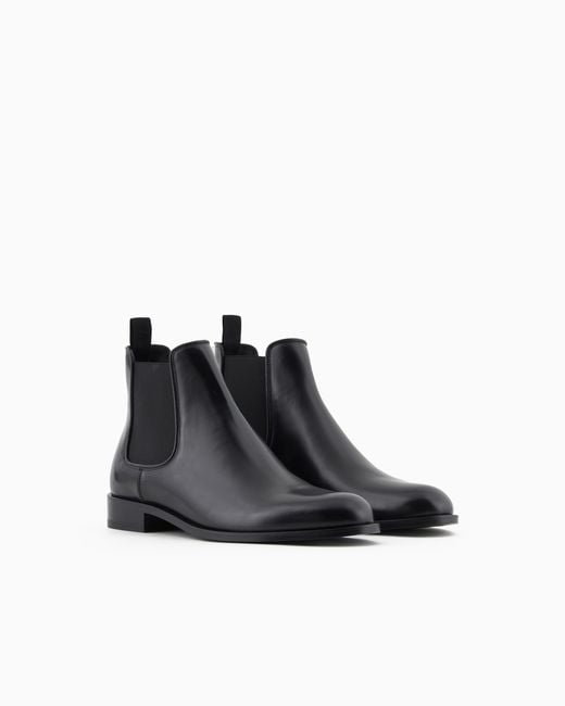 Giorgio Armani Black Antique-Effect Leather Ankle Boots for men