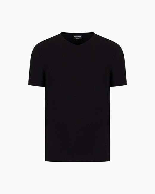 T-Shirt Con Scollo A V Icon di Giorgio Armani in Black da Uomo