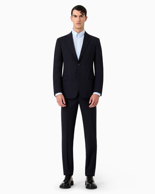 Giorgio Armani Blue Single-Breasted, Water-Repellent Wool Suit From The Soft Line for men