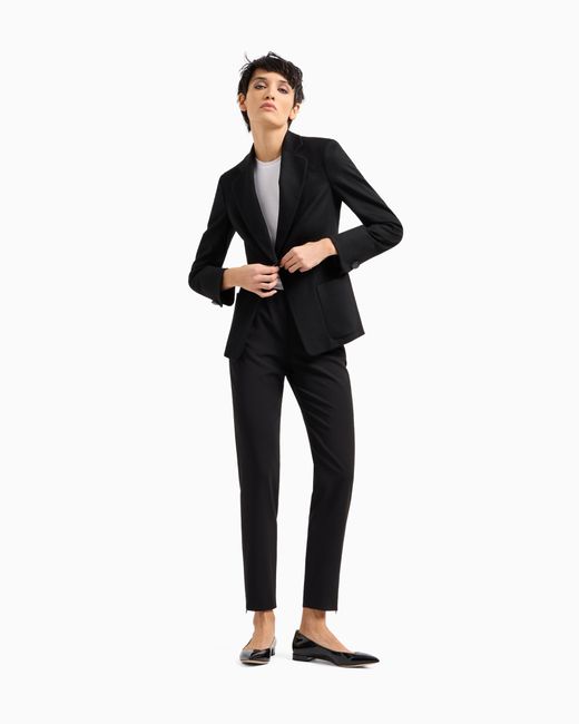 Giorgio Armani Black Wool Crepe Pants With A High Waist And Side Zip