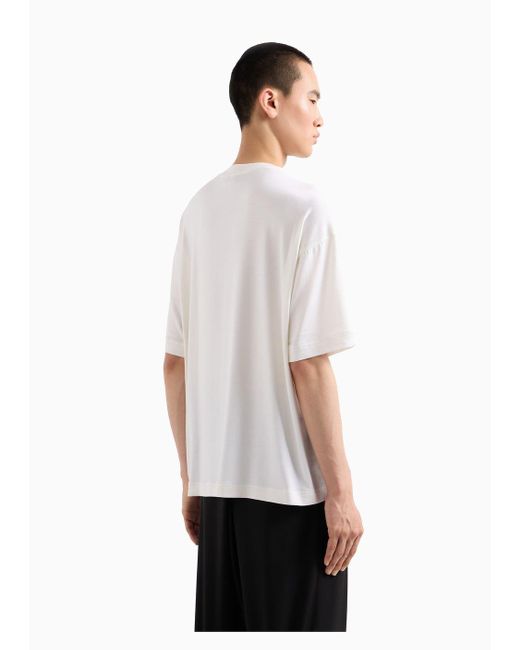 T-shirt Girocollo In Seta Stretch di Giorgio Armani in White da Uomo