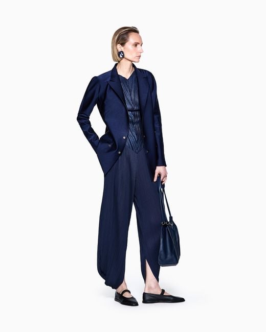 Giorgio Armani Blue Pleated Jersey Trousers
