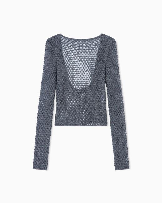 Giorgio Armani Blue Viscose And Metallic Mesh Jumper