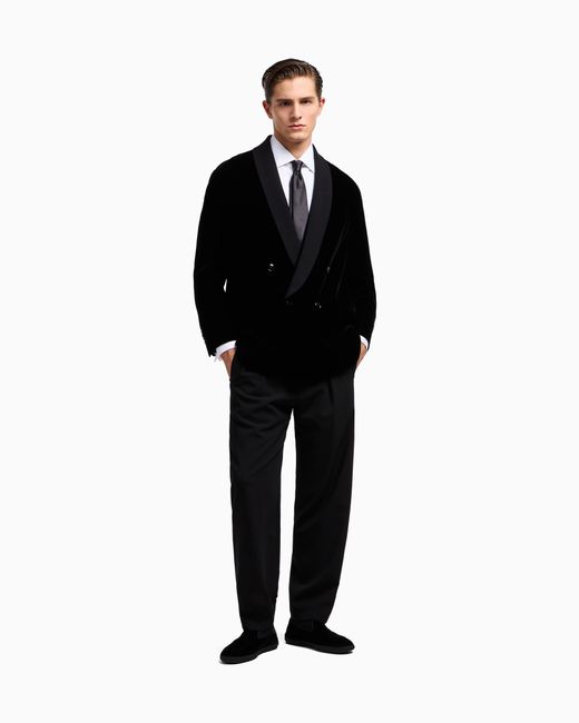Giorgio Armani Black Single-Pleat, Pure Virgin Wool Crêpe Trousers for men