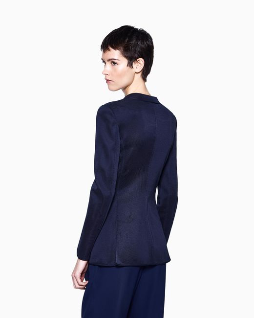Giorgio Armani Blue Silk Knit Double-Breasted Jacket