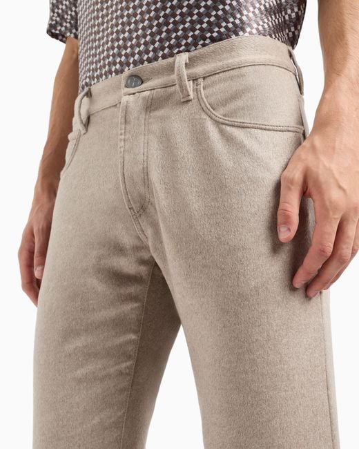 Giorgio Armani Gray Regular-Fit Five-Pocket Cotton-Denim And Silk Trousers for men