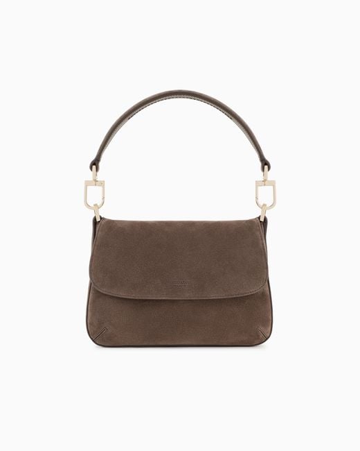 Giorgio Armani Brown Suede Bag With Flap And Crossbody Strap