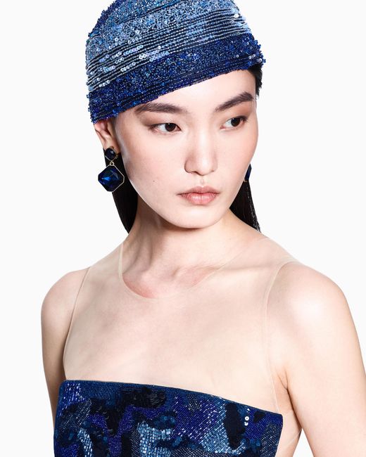 Giorgio Armani Blue Pendant Earrings With Swarovski Crystals
