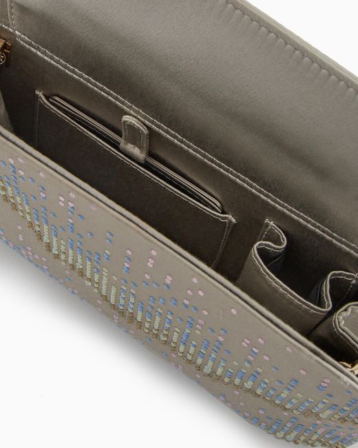 Giorgio Armani Gray La Prima Satin And Rhinestone Clutch Bag With Wave Motif