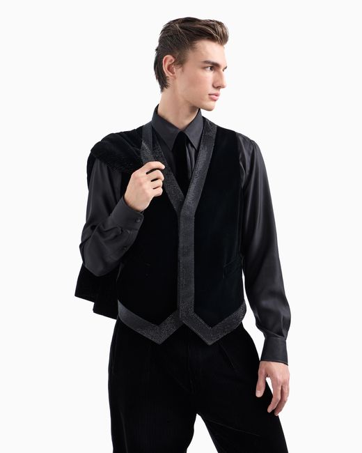 Giorgio Armani Black Velvet Jacket With Pinstripes And Rhinestones for men