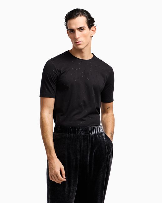 Camiseta En Punto De Algodón Pima Con Cuello Redondo Y Strass Giorgio's Giorgio Armani de hombre de color Black