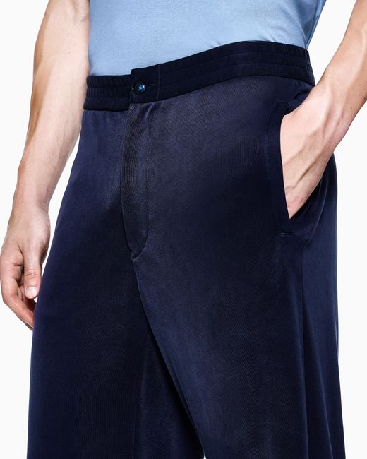 Giorgio Armani Blue Cupro-Blend Flat-Front Trousers for men