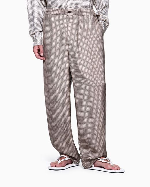 Giorgio Armani Natural Printed Viscose Flat-Front Trousers for men