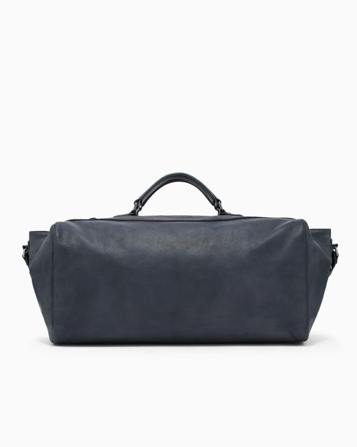 Giorgio Armani Blue Vintage-Effect Pebbled Nappa-Leather Duffel Bag for men