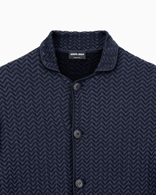 Giorgio Armani Blue Viscose-Blend Chevron Ottoman Single-Breasted Jacket for men
