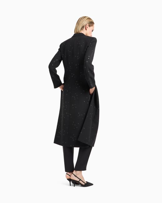 Giorgio Armani Black Silk Cady Long Coat With Glitter Motif