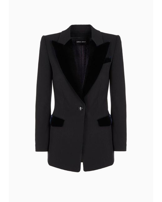 Giorgio Armani Black Barathea Wool And Velvet Single-breasted Jacket