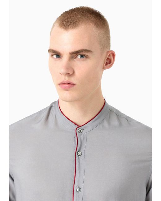 Camisa Regular Fit De Lyocell Y Seda Giorgio Armani de hombre de color Gray