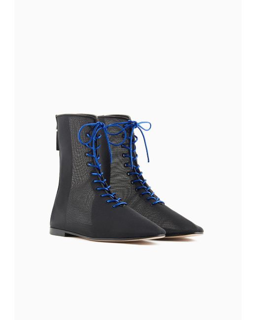 Giorgio Armani Blue Tulle And Nappa-leather Ankle Boots