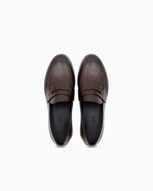 Giorgio Armani White Classic Calf Leather Penny Loafers for men
