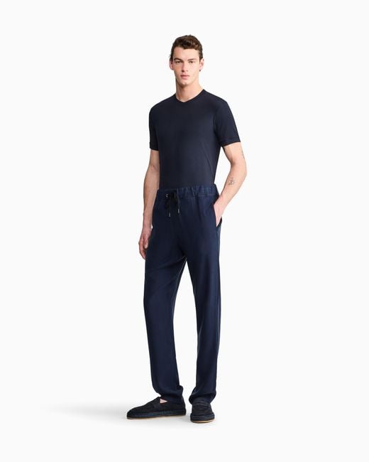 Giorgio Armani Blue Pleated Cupro Trousers With Drawstring Waist for men