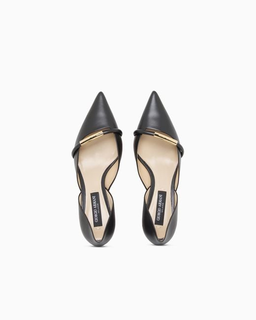 Giorgio Armani White Pointed Toe Leather Pumps With Strap And Low Heel