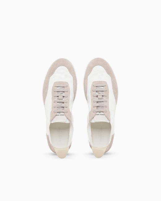 Giorgio Armani White Nylon And Suede Sneakers for men