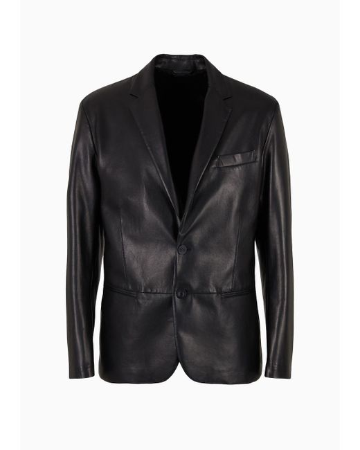 Giorgio Armani Black Single-breasted, Nappa-leather Jacket for men