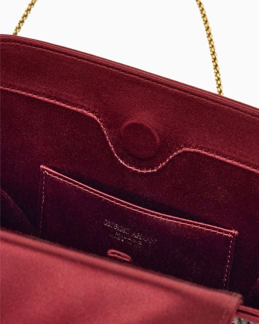 Giorgio Armani Purple Satin And Silk Clutch With Rhinestones And Chain Shoulder Strap