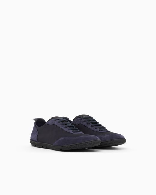 Giorgio Armani Blue Nylon And Suede Sneakers for men