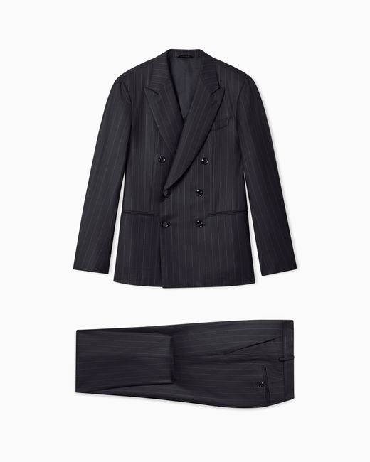 Giorgio Armani Blue Napoli Line Double-Breasted Pinstriped Suit for men