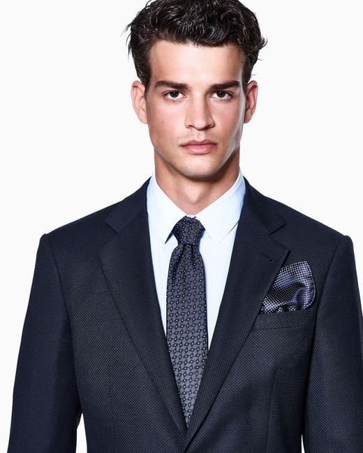 Giorgio Armani Blue Geometric Silk Jacquard Pocket Square for men