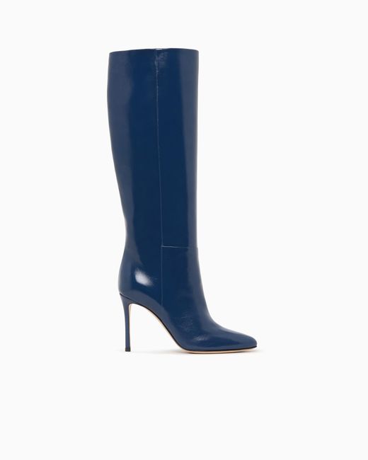Giorgio Armani Blue High Boots With Patent Leather Heel