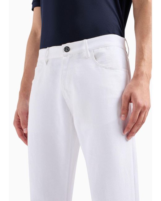 Giorgio Armani White 5-pocket, Regular-fit Trousers In Linen And Cotton for men