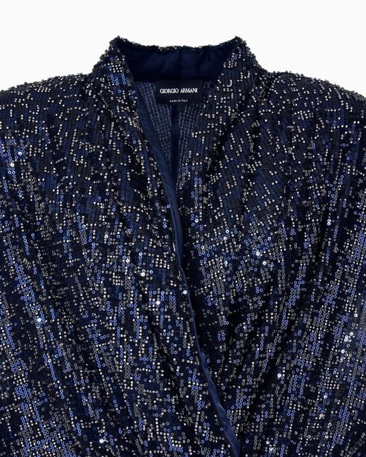 Giorgio Armani Blue Embroidered Dress With Dropped Shoulders And Sequin Beads
