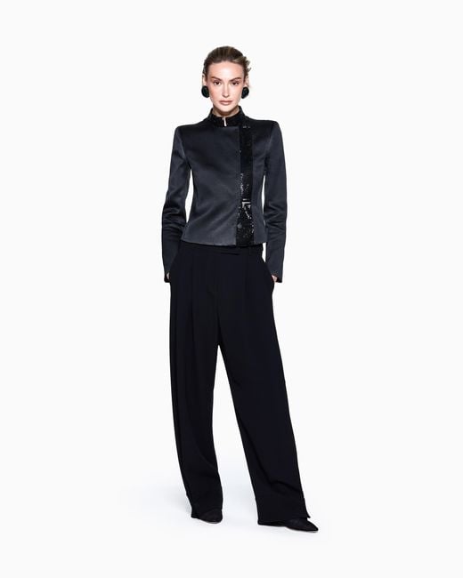 Giorgio Armani Black Silk Cady Trousers With Pleats
