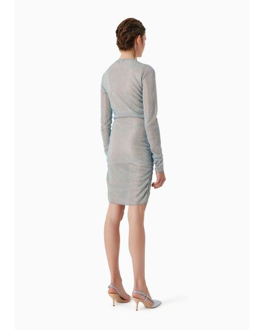 Giorgio Armani Gray Short Knit Dress With All-over Crystals