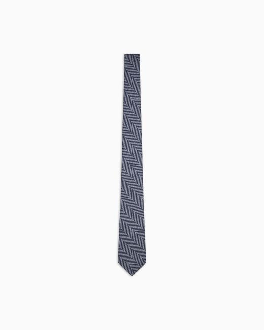 Giorgio Armani White Silk Tie With Chevron Print for men