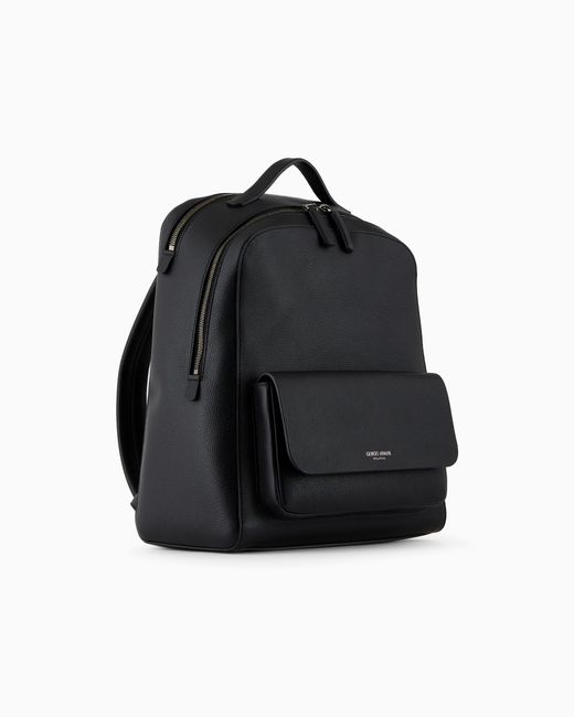 Giorgio Armani Black Round Leather Backpack for men