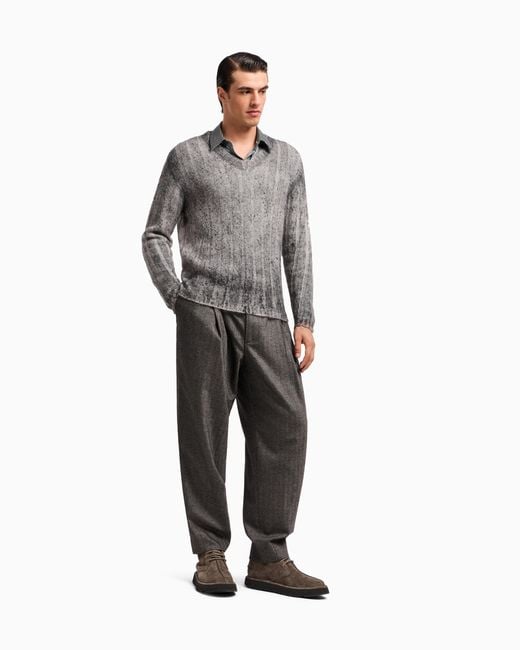 Giorgio Armani Hose Mit Bundfalte, Gefertigt Aus Schurwolle Und Kaschmir Mit Fischgrat-Muster in Gray für Herren