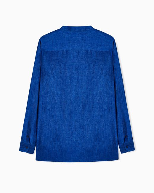 Giorgio Armani Blue Faded Linen Blend Shirt Jacket for men