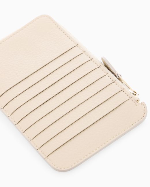Giorgio Armani White Half Zip-Around Granulated Leather Wallet With Logo Pocket
