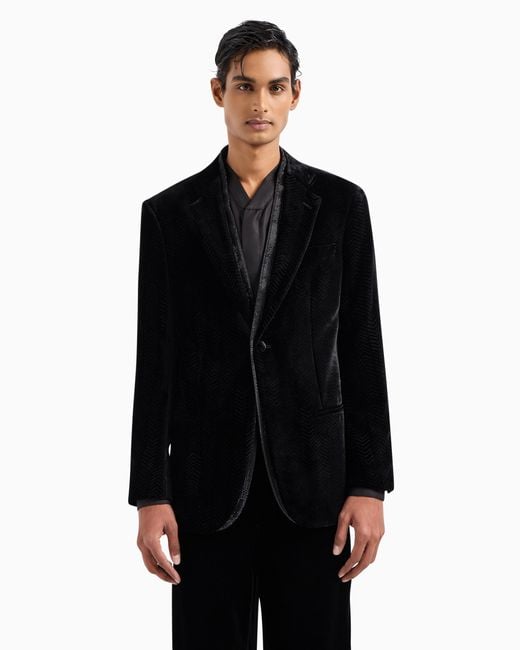 Veste De Smoking À Simple Boutonnage En Velours Imprimé Chevron Giorgio's Giorgio Armani pour homme en coloris Black