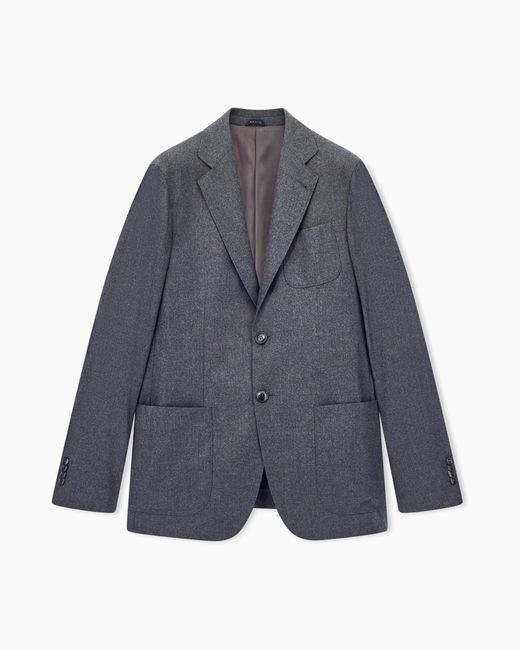 Giorgio Armani Blue Unlined Single-Breasted Stretch Cashmere Jacket With Two Buttons for men