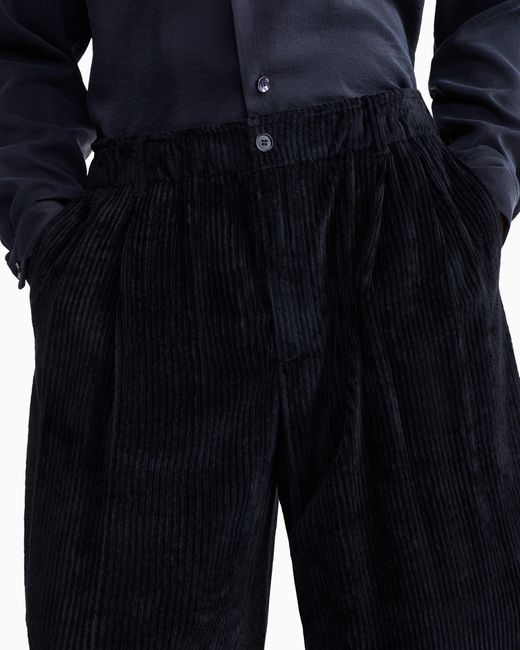 Giorgio Armani Blue Trouser Oversized Fit Ribbed Viscose Velvet for men