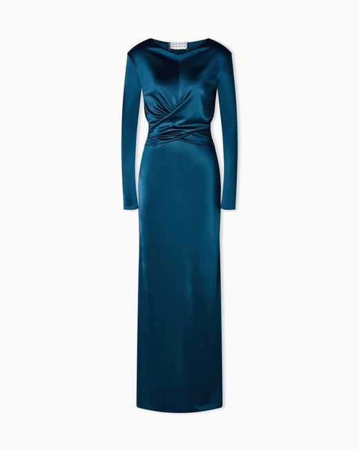 Giorgio Armani Long Viscose Jersey Dress in Blue | Lyst