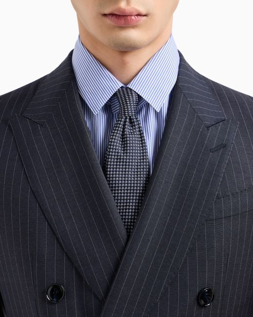 Giorgio Armani Blue Napoli Line Double-Breasted Pinstriped Suit for men