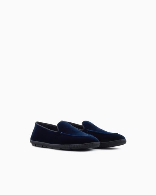 Giorgio Armani Blue Velvet Slip On Shoes With A Flexible Rubber Sole for men