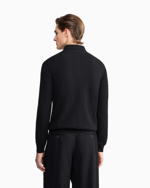 Giorgio Armani Black Long-Sleeved Cashmere Polo Shirt for men